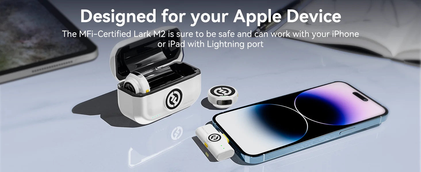 Hollyland LARK M2 White Wireless Lavalier Microphone 300m Range 10H Worktime Wireless Microphone for Vlogging Live Streaming