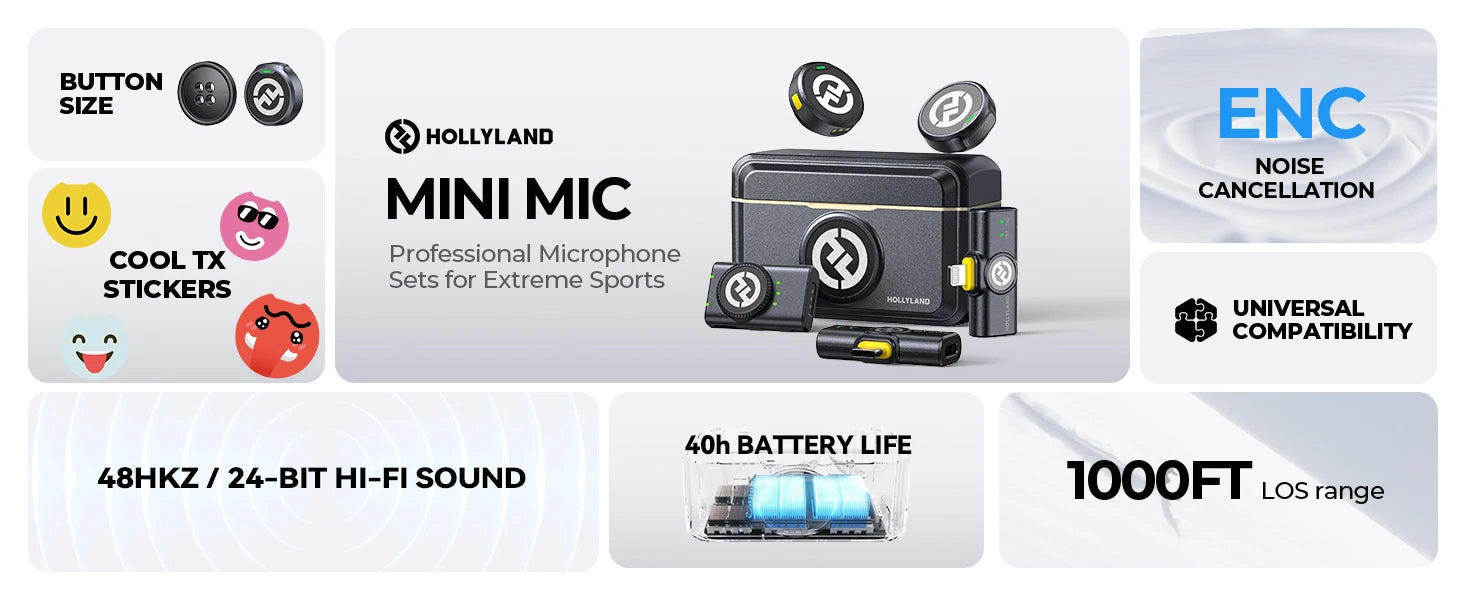 Hollyland LARK M2 Wireless Lavalier Microphone for iPhone Camera 300m Range Noise Cancellation 30H Battery for Photography Vlog