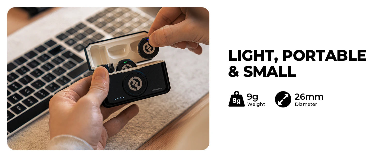 Hollyland LARK M2 Wireless Lavalier Microphone for iPhone Camera 300m Range Noise Cancellation 30H Battery for Photography Vlog