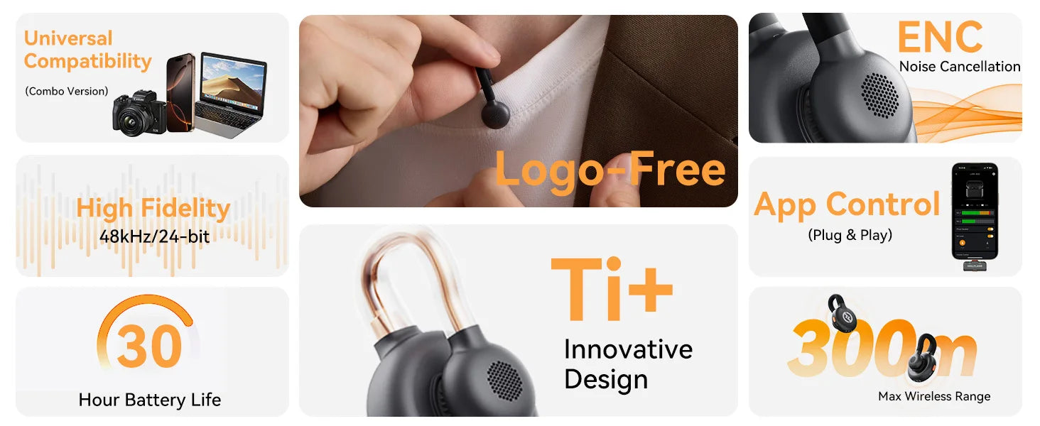 Hollyland LARK M2S Wireless Microphone for iPhone Camera Android PC Noise Cancellation Microphone for Photography Vlog Interview