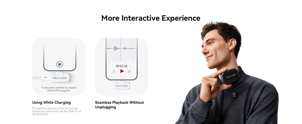 Hollyland LARK A1 Wireless Microphone for iPhone Android Micphone for Youtube Tiktok Vlogging Podcast Noise Cancellation Mic