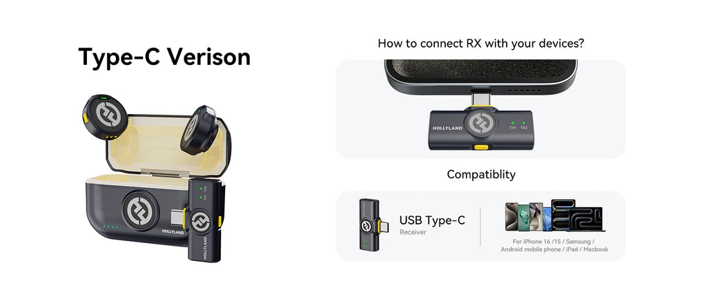 Hollyland Lark M2 Wireless Lavalier Microphone for iPhone Android Camera Noise Cancellation for Video Recording Streaming Mic