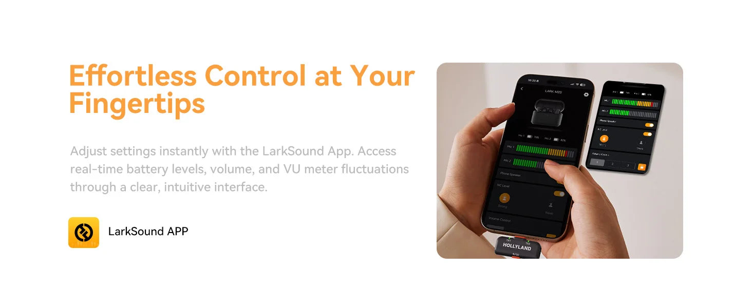 Hollyland Lark M2S Wireless Lavalier Microphone for iPhone Camera Android Phone Noise Cancellation Microphone for Vlog Interview