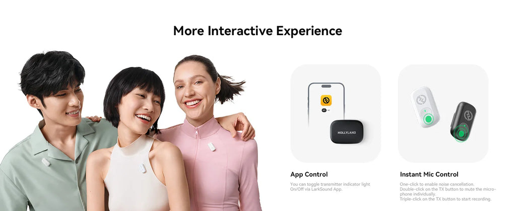 Hollyland LARK A1 Wireless Microphone for iPhone Android Micphone for Youtube Tiktok Vlogging Podcast Noise Cancellation Mic