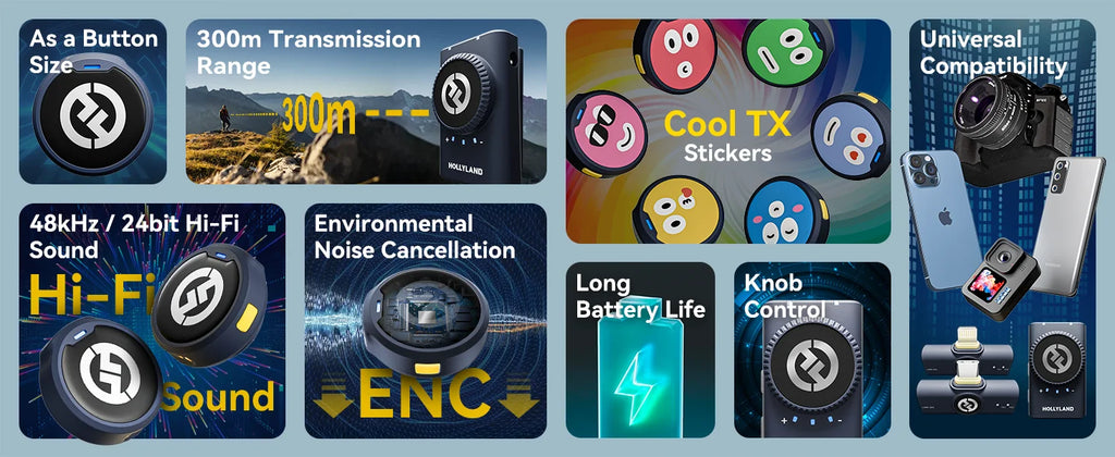 Hollyland Lark M2 Wireless Lavalier Microphone for iPhone Android Camera Noise Cancellation for Video Recording Streaming Mic